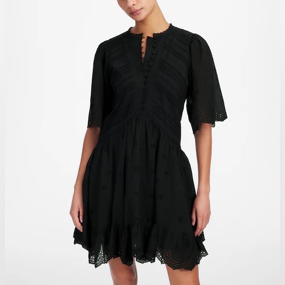 Madewell Eyelet Flutter Sleeve Mini Dress Cotton Black NWT Size 10